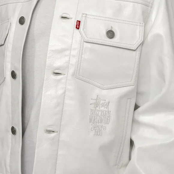 Stussy & Levi's Leather Trucker Jacket Tofu - A83240000